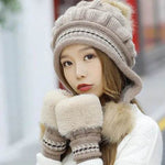 Women Cozy Knit Fleece-Feel Beanie With Ear Flaps Winter Hat Perfect For Skiing & Outdoor Activities - EX-STOCK Canada