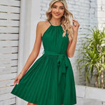 Halter Strapless Dresses For Women Solid Pleated Skirt Summer Beach Sundress - EX-STOCK CANADA