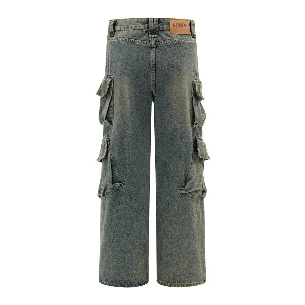 Punk Distressed Washed Denim Jeans Cargo Pant  Men - EX-STOCK CANADA