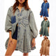 Women's Long Lantern Sleeve Button Denim Dress - EX-STOCK Canada