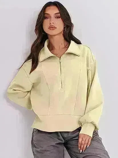 Women's Half Zipper Pullover Long Sleeve Sweatshirt - EX-STOCK CANADA