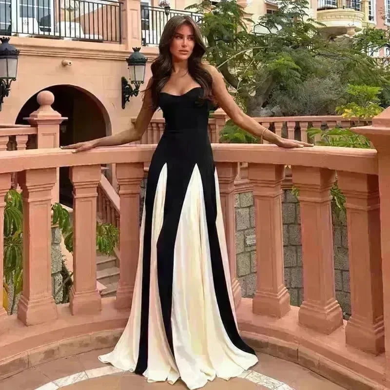 Luxury Women Sleeveless Color Contrast Sling Dress for Wedding Cocktail Evening Party events - EX-STOCK CANADA