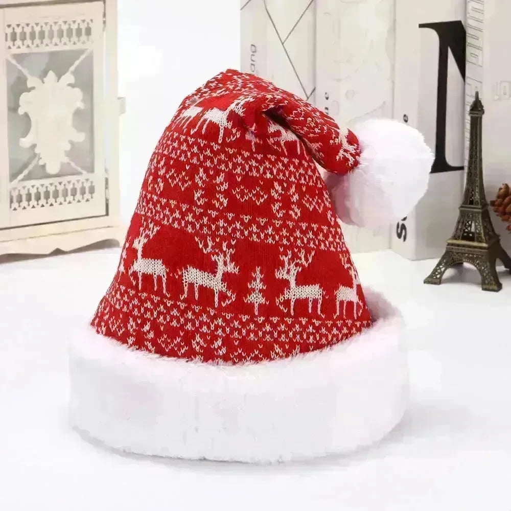 Snowflake Deer Knitted Wool Flannel Christmas Hat - EX-STOCK CANADA