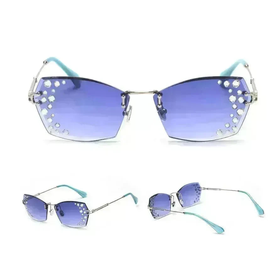 Fashion Trendy Classy Frameless Crystal Sunglasses Women Shades Rimless Rhinestone Sun Glasses Female diamonds Party Eyewear - EX-STOCK CANADA