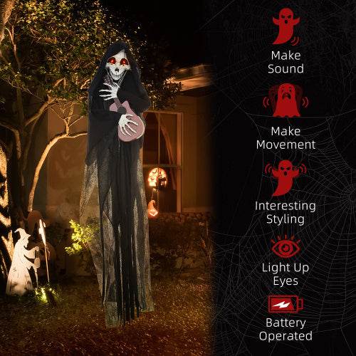 HOMCOM 4.3 Outdoor Halloween Decoration Animatronic Guitar-playing Grim Reaper, Sound And Motion Activated Animated Prop With Light Up Eyes Guitar Music - EX-STOCK Canada