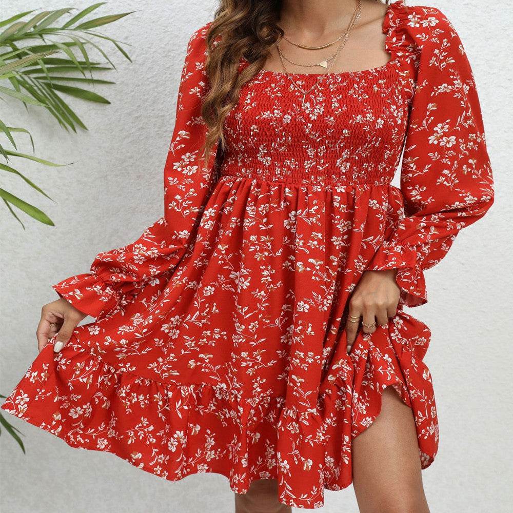 Casual Spring And Summer lantern Sleeve floral Mini Dress - EX-STOCK Canada