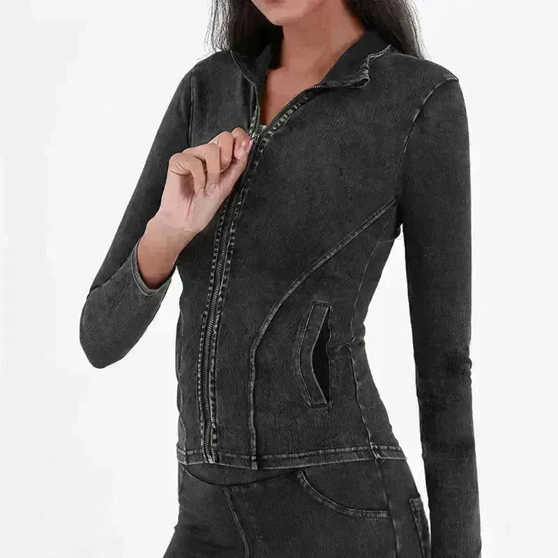 Fashion Slim fit Zipper High neck Denim Jacket for women - EX-STOCK CANADA