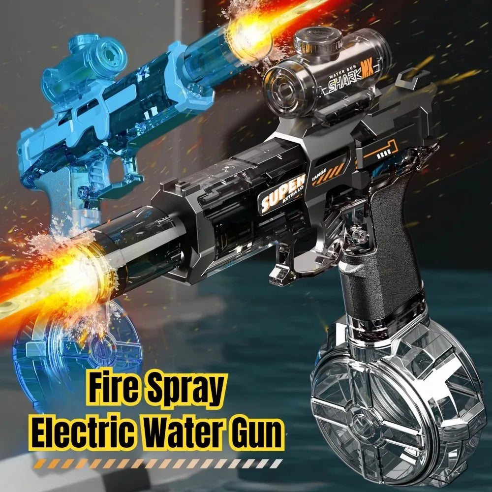 Electric Water Gun for Kids with LED Lights & Simulated Recoil – Automatic Fire Spray Shark MX Summer Outdoor Toy