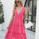 V-neck Dresses Women Sleeveless Pleated Ruffle Elegant Dress Beach Summer - EX-STOCK Canada