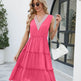 V-neck Dresses Women Sleeveless Pleated Ruffle Elegant Dress Beach Summer - EX-STOCK Canada