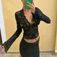 Flowers Lace Long Sleeve Top Y2K Fashion Slim Bottoming Crop Top for Women Casual Lace Top for Women - EX-STOCK CANADA