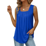 Summer cotton Tops For Women Loose Fit Pleated Square Neck Sleeveless Blouse Tops - EX-STOCK Canada