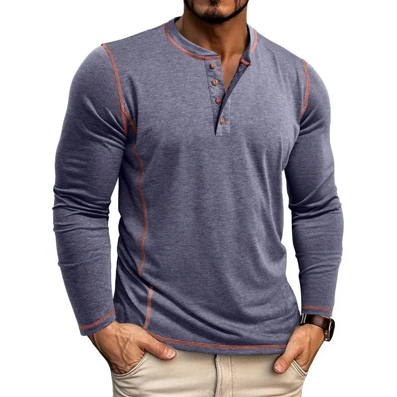 European And American Men's Henley Shirt With Four-button Top EX-STOCK Canada 