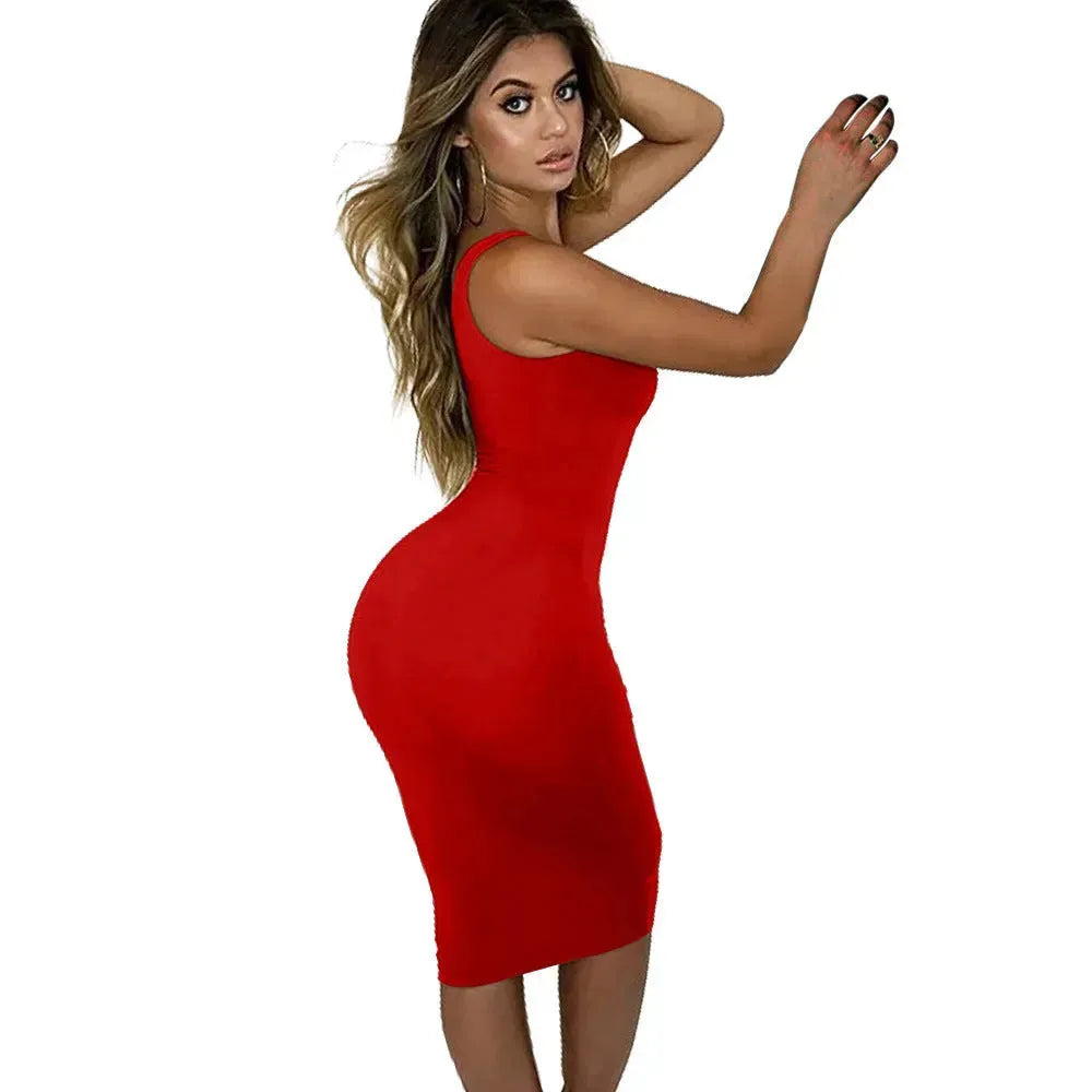 Summer sexy vest dress Europe and the United States large size women's high elasticity pregnant women can wear dresses - EX-STOCK CANADA