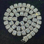 S925 Silver Inlay Rectangular Moissanite Diamond Cuban Link Chain - EX-STOCK CANADA