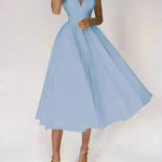 Charming V-neck Suspender Dress Summer Fashion A-Line Long Dresses For Women Sleeveless Skater Dress for Wedding cocktail evening  dinner party events - EX-STOCK CANADA