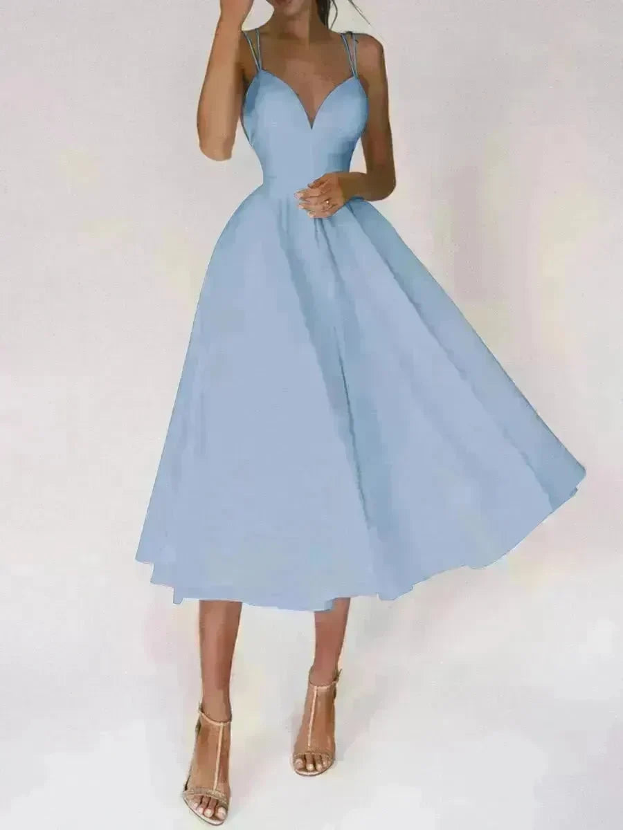 Charming V-neck Suspender Dress Summer Fashion A-Line Long Dresses For Women Sleeveless Skater Dress for Wedding cocktail evening  dinner party events - EX-STOCK CANADA