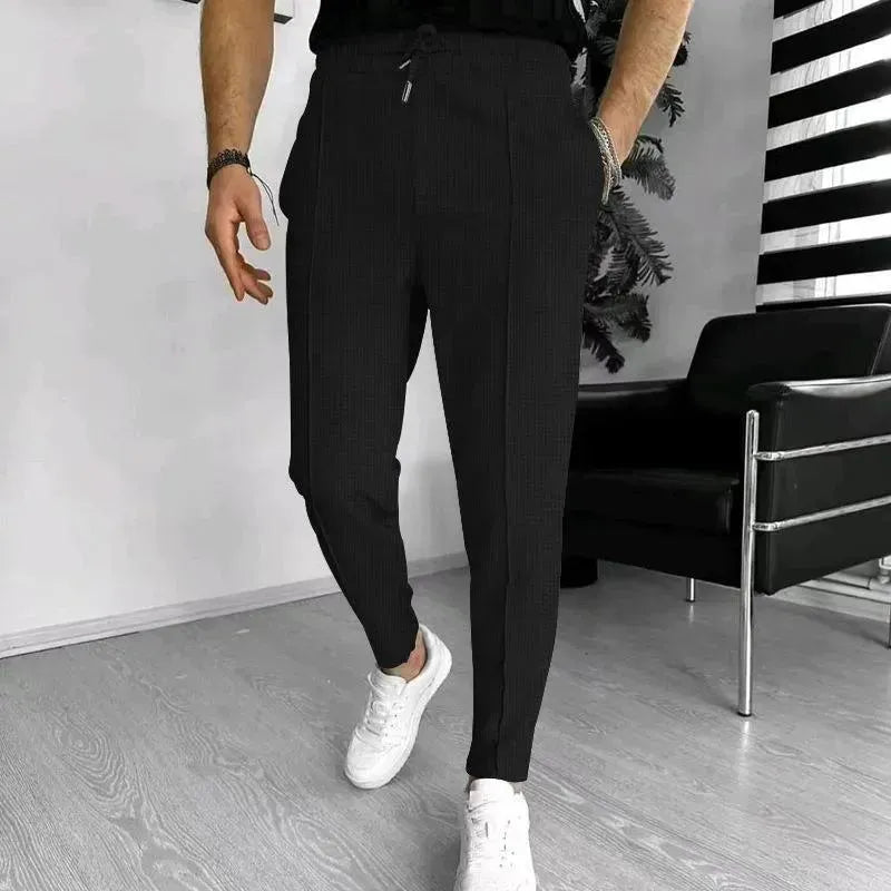 Men's Casual Fashion Waffle High Waist Drawstring Elastic fitted straight leg Pant - EX-STOCK CANADA