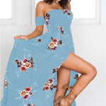Elegant Ladies Summer Boho Vacation Resort Slit Maxi dress off shoulder Long floral Beach summer slit dress - EX-STOCK Canada