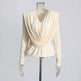 Top Fashion Swing pleated draping cowl neck blouse top - EX-STOCK CANADA