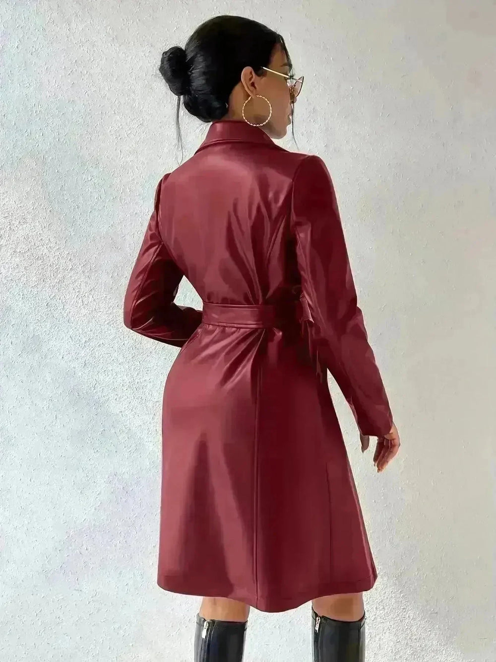 Fashionable Longline leather overcoat Jacket for women - EX-STOCK CANADA