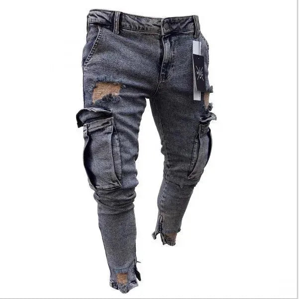 Cargo Hole Denim Jeans Men pant slim fitted - EX-STOCK CANADA