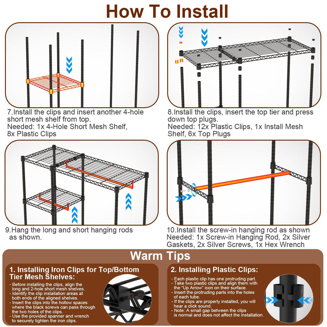 1Pc 4 Tier Heavy Duty Garment Rack With Wheels Carbon Steel Clothing Rack Portable Wardrobe Clothes Rack With 3 Hanging Rods 6 Footrests 44.9x17.13x77.95in EX-STOCK