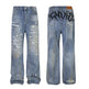Punk Make Old Ripped Letter Denim Trousers Men Jeans - EX-STOCK CANADA
