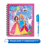 Magic water book with princess design and water brush on a white background