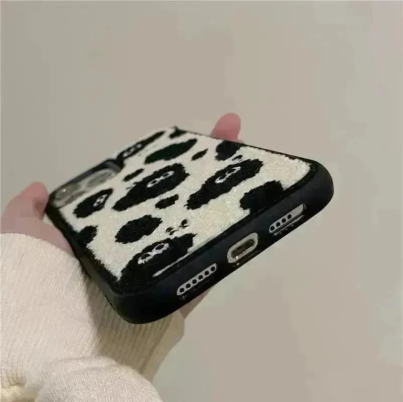 Plush Embroidery Cute Briquettes Silicone iphone Case women - EX-STOCK CANADA