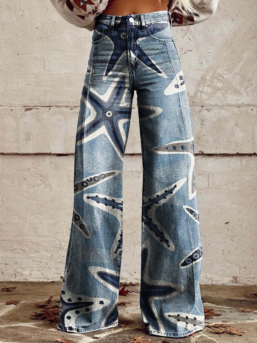 Women's Wide-leg Pants Fashion High Waist Casual Trousers 3D Printing 