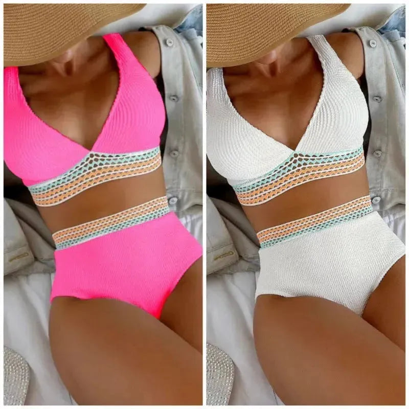 High Waist Split Bikini Solid Color - EX-STOCK CANADA