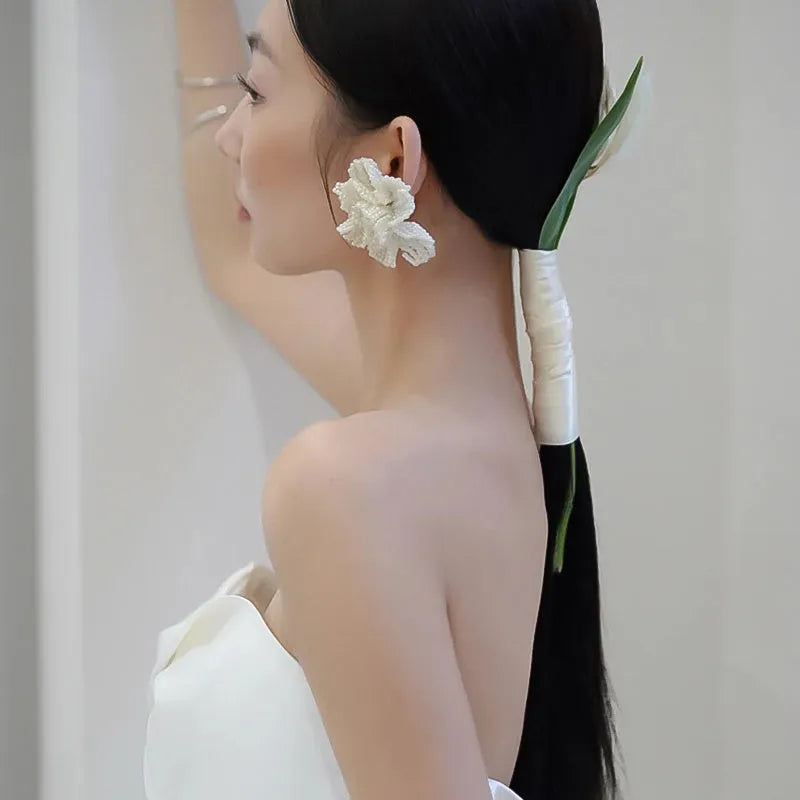 Bridal Beautiful Flowers Handmade Beaded Pearl Earrings - EX-STOCK CANADA
