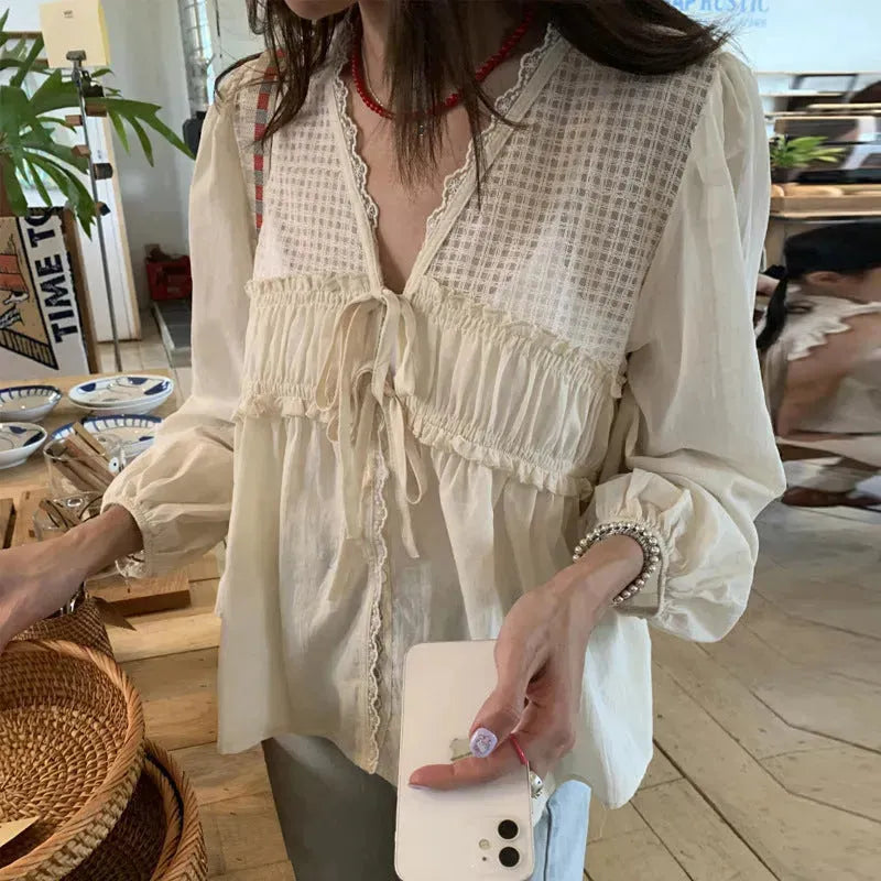 Casual Spring Summer New Retro Elegant V-neck Linen everyday blouse top - EX-STOCK CANADA