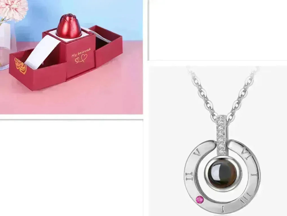 Hot Valentine's Day Gifts Metal Rose Jewelry Gift Box Necklace For Wedding Girlfriend Necklace Gifts - EX-STOCK CANADA
