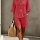 Women's Two-Piece Shorts Suit – V-Neck Ruffle Top & Short Pant Set