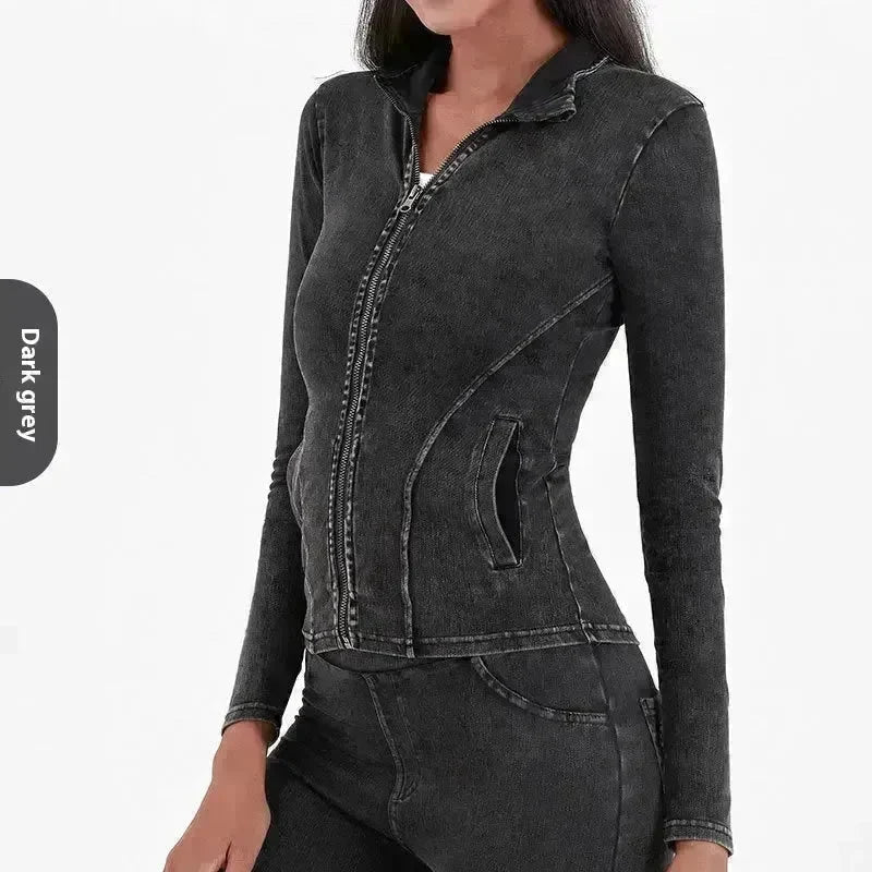 Fashion Slim fit Zipper High neck Denim Jacket for women - EX-STOCK CANADA