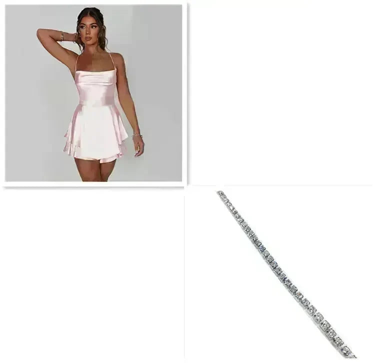 Elegant Chic Skirt Dress For Women Elegant Slim Strap Satin Backless Lace Up Ladies Party Mini Skater Dress - EX-STOCK CANADA