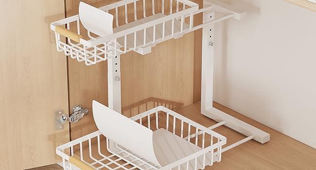 Metal Adjustable Height Two-Tier Drawer Kitchen Bathroom Under Sink Storage Rack EX-STOCK
