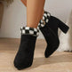 New Plaid Print Plush Ankle Boots Winter Fashion Square Heel Suede Boots Women Casual Versatile Shoes Autumn And Winter - EX-STOCK Canada