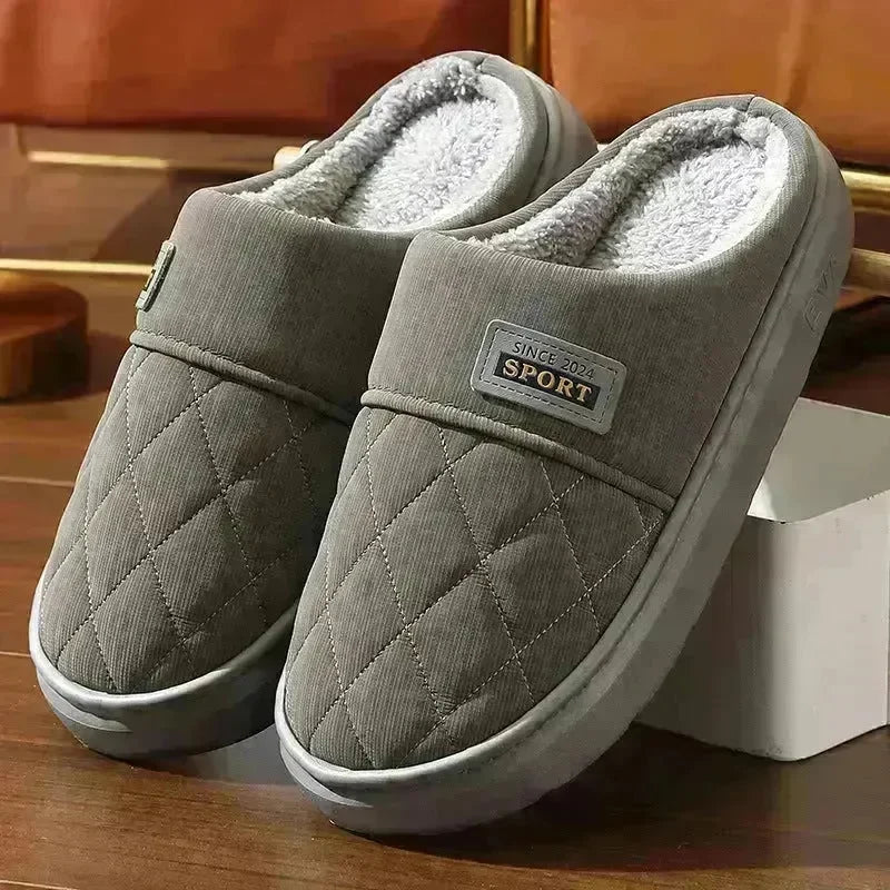 Men's Home Slippers Winter Warm Plush House Shoes Indoor Non-slip Floor Bedroom Slipper Casual All-match Shoes - EX-STOCK CANADA