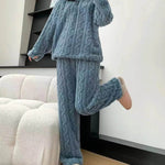 Autumn And Winter New Twist Zipper Couple Fleece-lined Thick Coral Fleece Pajamas Homewear Loungewear Sleepwear For Sleeping - EX-STOCK Canada