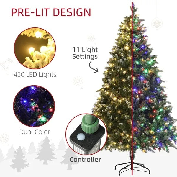 7 Foot Prelit Artificial Christmas Tree With Dual Colour LED Light, Hinged Xmas Tree For Home Office Holiday EX-STOCK Canada 
