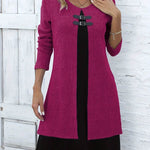 Contrast Color Buckled Round Neck Fashion Winter Sweater Dress - EX-STOCK Canada