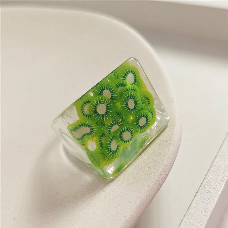New Transparent Resin Ring Fruit Square Ring Acrylic Ring - EX-STOCK CANADA