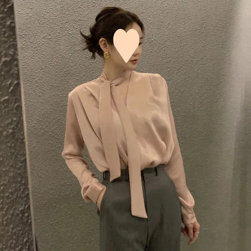 High-end Anti-wrinkle Acetate Satin pleated Blouse Shirt For Women - EX-STOCK CANADA