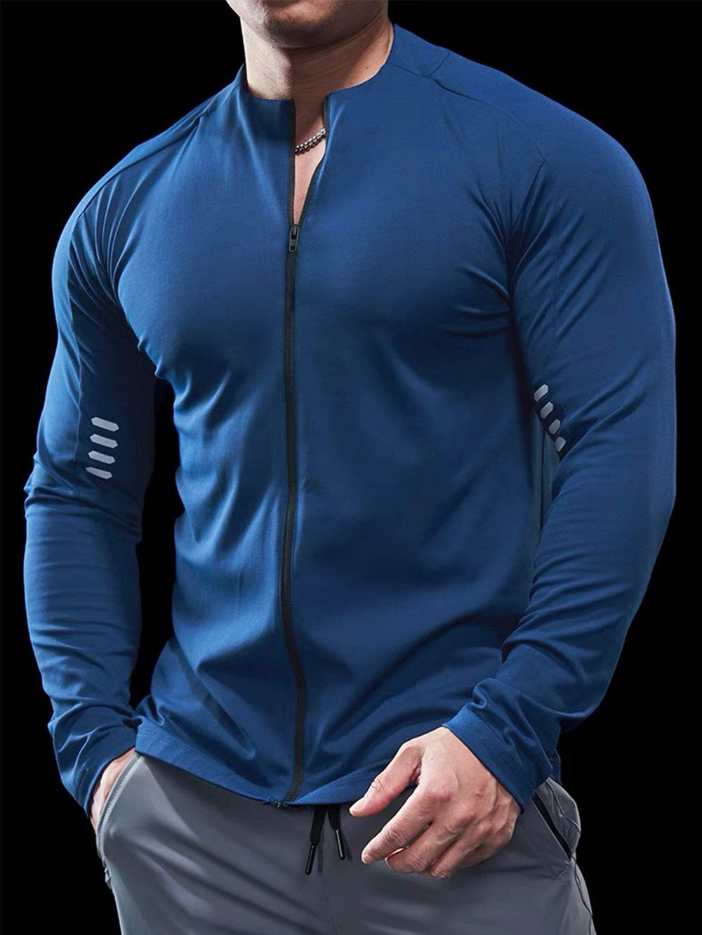Muscle Fit Long Sleeve Zip Up Quick Drying Sport Workout Gym T-shirt for Men - EX-STOCK Canada