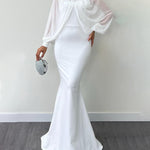 Pearl-Beaded Mesh Top & Mermaid Maxi Dress Two-piece Set – Formal Elegance | Black & White, Sizes XS–XL