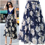 Women Formal Work Office High Waist Floral Midi Big Swing Chiffon Skirt - EX-STOCK Canada