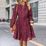Lace Tied Long Sleeve Dress Fashion Midi Dresses Womens Clothing - EX-STOCK CANADA